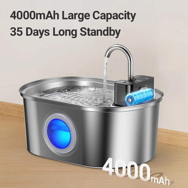  3.2L Stainless Steel Cat Water Fountain Wireless Sensor Smart Automatic Dog Water Dispenser Drinking Fountain 4000Mah