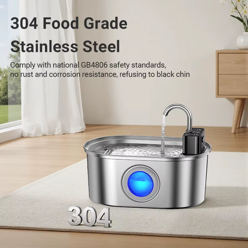  3.2L Stainless Steel Cat Water Fountain Wireless Sensor Smart Automatic Dog Water Dispenser Drinking Fountain 4000Mah